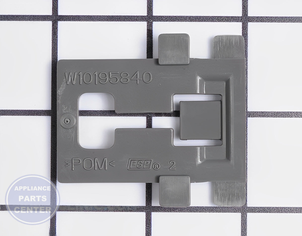 WHIRLPOOL DISHWASHER ADJUSTER ARM POSITIONER CLIP WPW10195840 - Main view showing secure adjuster arm positioning for various WPL models