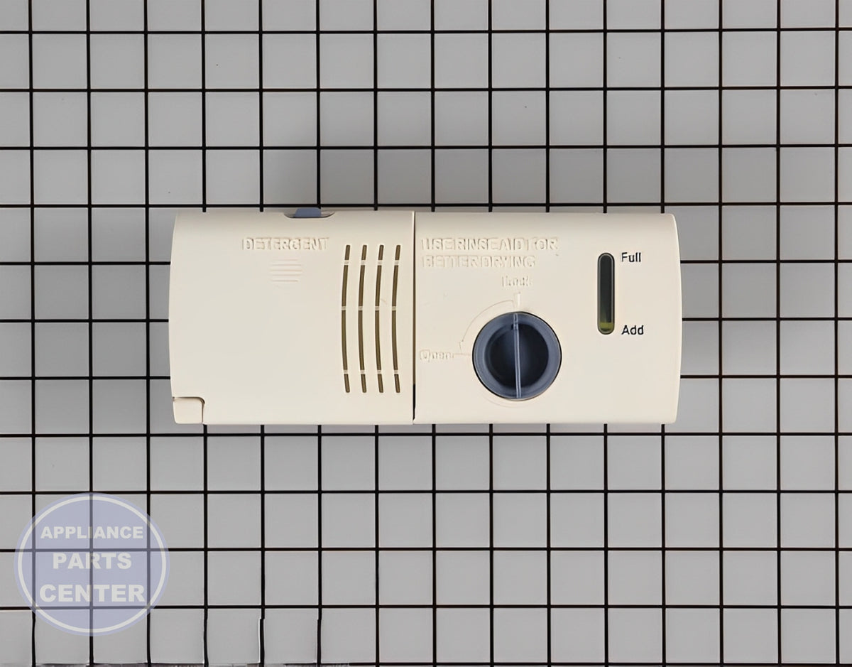 WHIRLPOOL DISHWASHER DETERGENT AND RINSE AID DISPENSER WPW10224428 - Main view showing precise detergent delivery for Whirlpool models