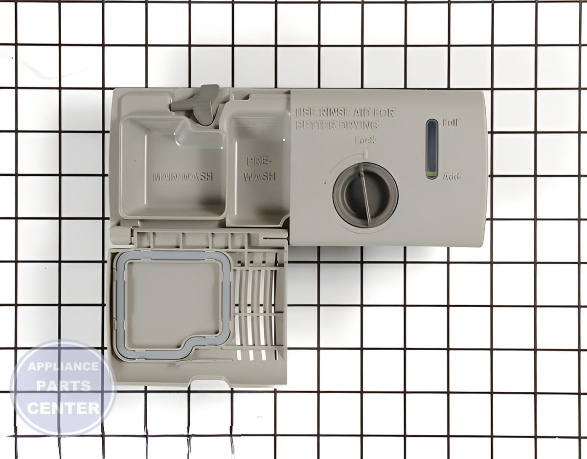 WHIRLPOOL DISHWASHER DETERGENT DISPENSER WPW10224430 - Main view showing detergent dispensing mechanism for multiple dishwasher models