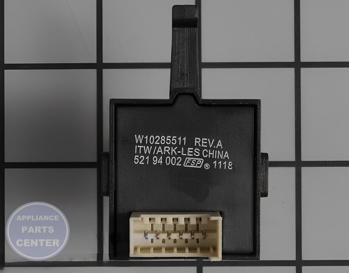 WHIRLPOOL CYCLE SWITCH WPW10285511 - Side view with precise fit specifications