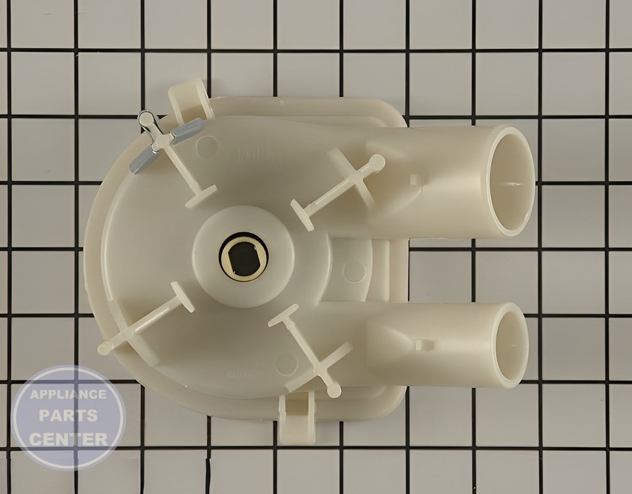 Drain Pump WPW10288040 - Side view with dimensions 5.5 x 4.5 x 3 inches