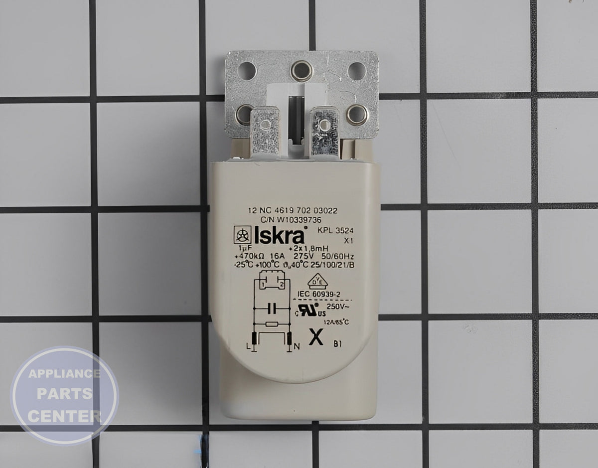 WHIRLPOOL WPW10367632 FILTER - Main view showing circuit board & timer compatibility for various models
