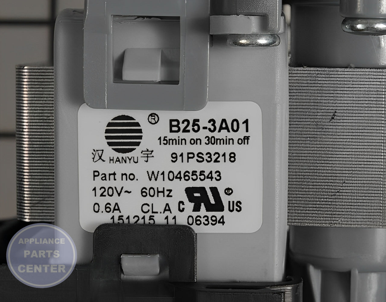 Water Pump WPW10465543 - Side view with precise measurements