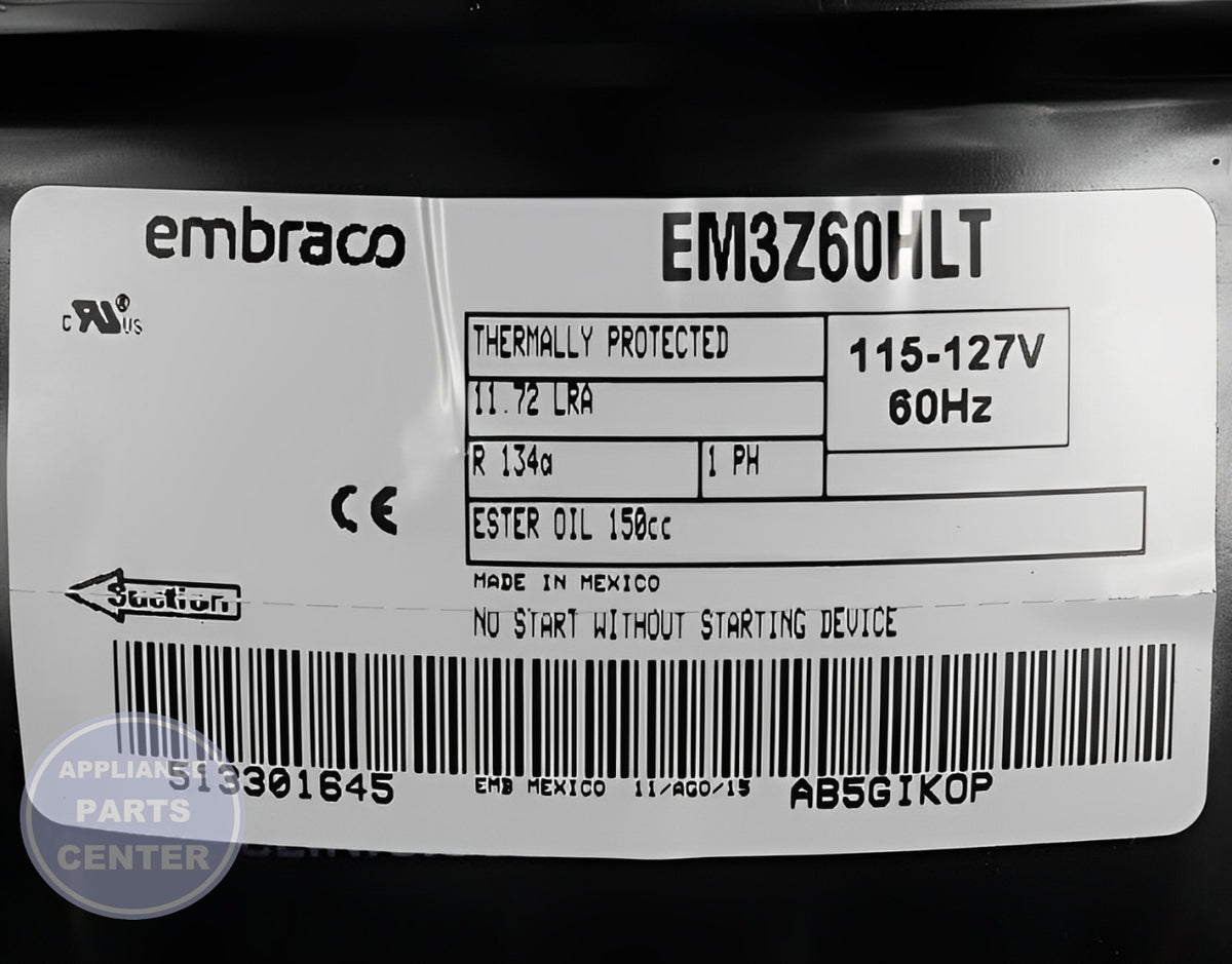 WHIRLPOOL REFRIGERATOR COMPRESSOR WPW10507886 - Detailed view of high-quality compressor