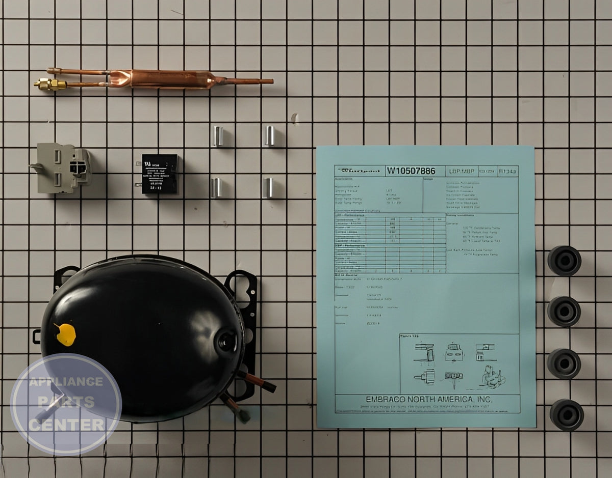 WHIRLPOOL REFRIGERATOR COMPRESSOR WPW10507886 - Installation in WPL models showing key mounting points