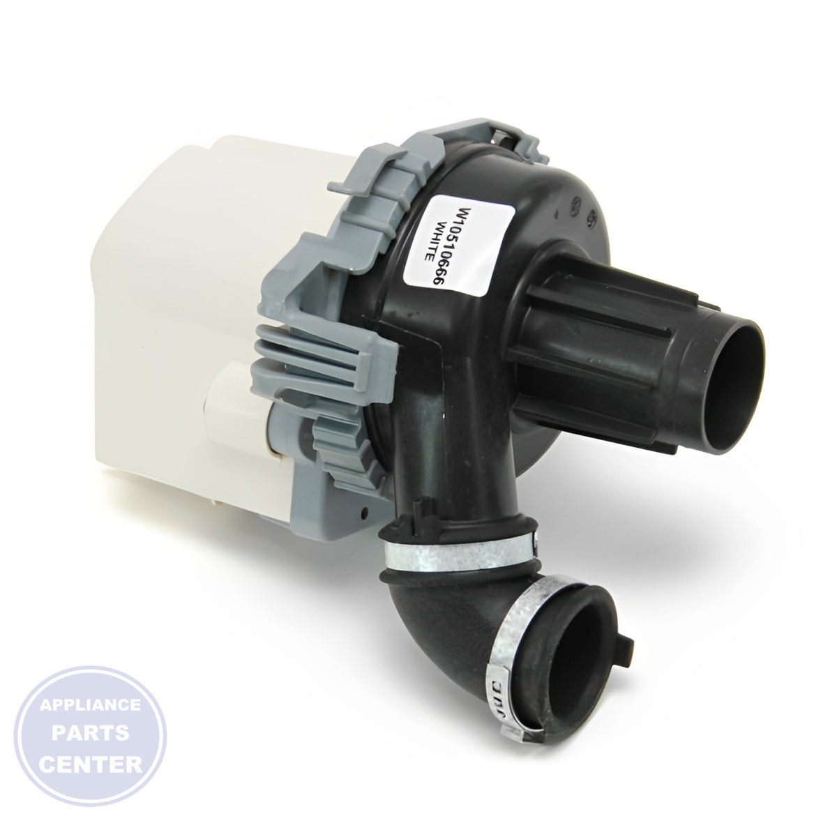 Dishwasher Pump Motor WPW10510666 - Side view with efficiency specs