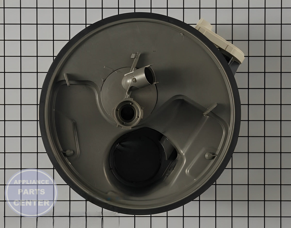 Whirlpool Dishwasher Pump WPW10605057 - Side view with precise measurements