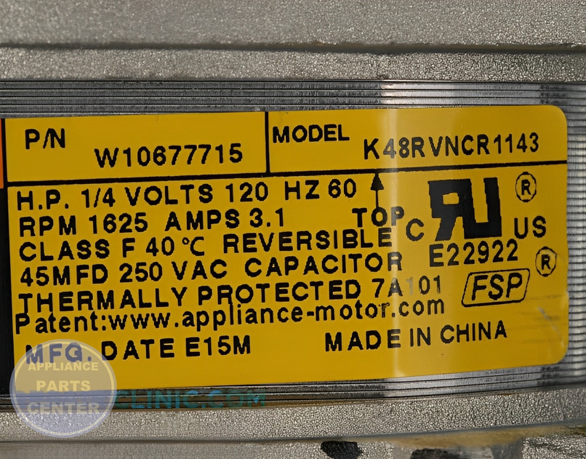 Drive Motor WPW10677715 - Detailed view of efficient motor design