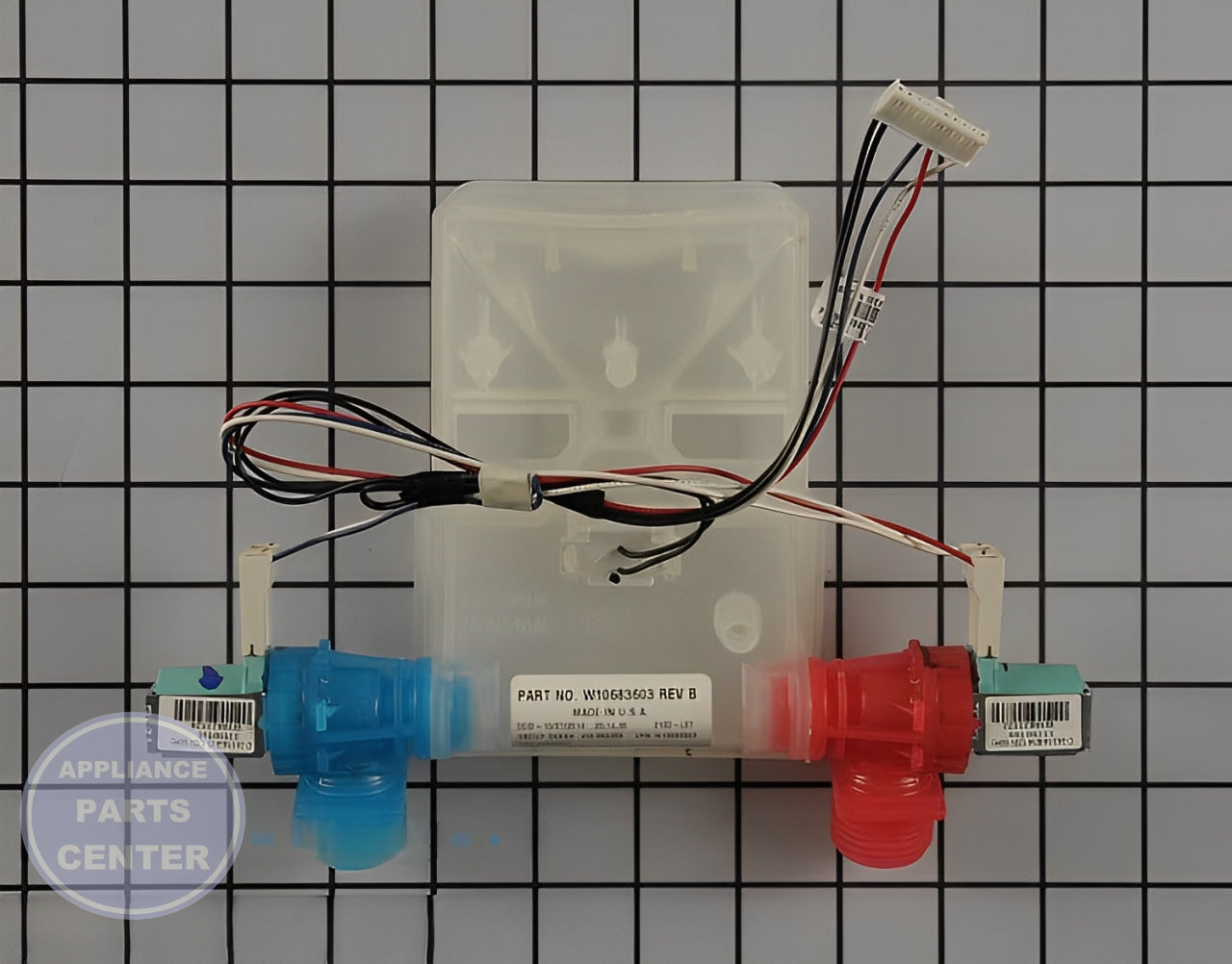 Whirlpool Dishwasher Water Inlet Valve WPW10683603 - Main view showing Valve & Float for Whirlpool models