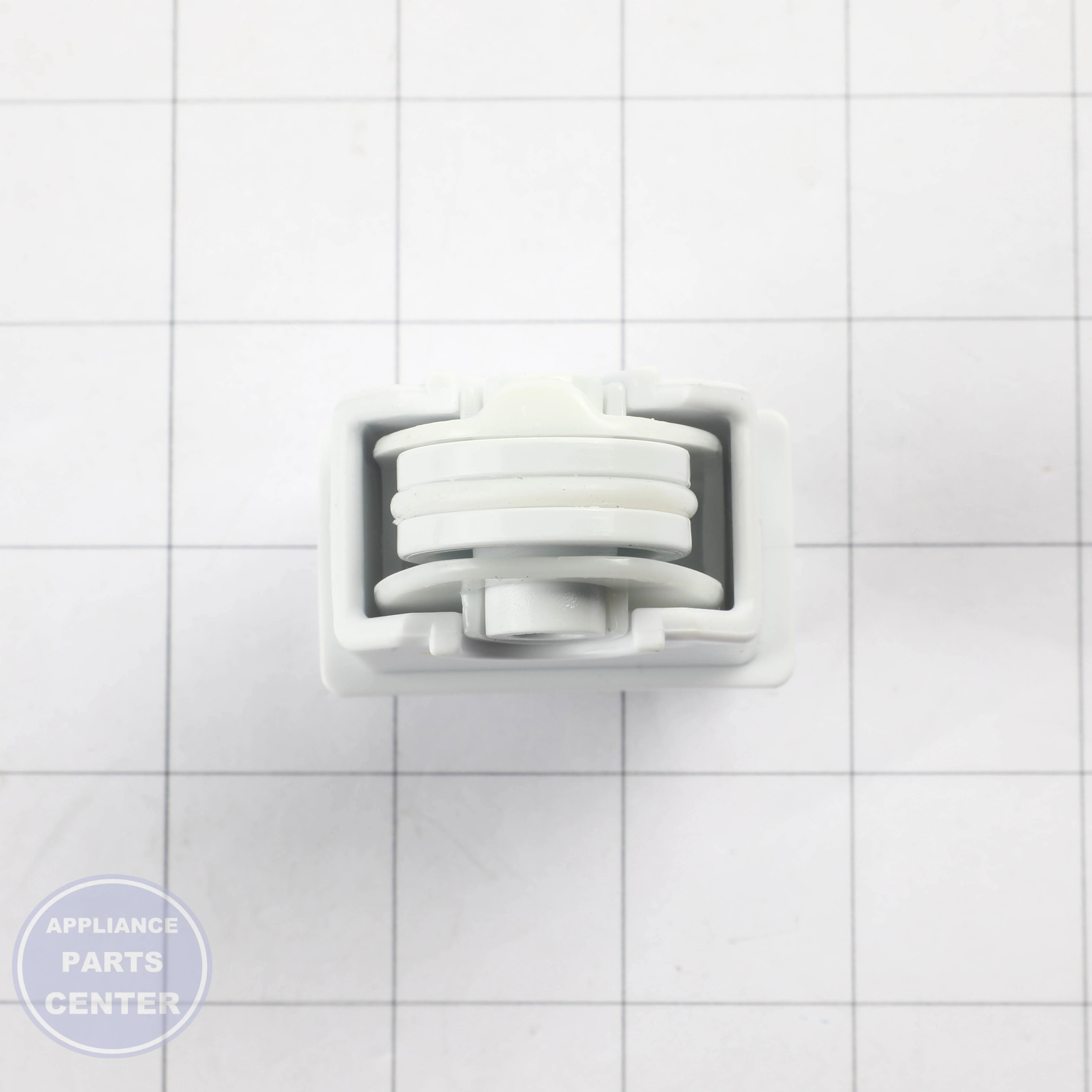 WHITE FREEZER UPPER BASKET ROLLER WR02X36806 - Side view with 10 lbs weight capacity