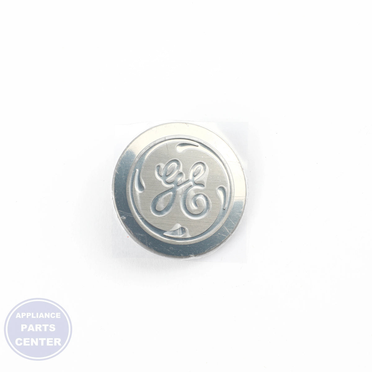 CHROME GE BADGE WR04X31880 - Side view with exact measurements and specs