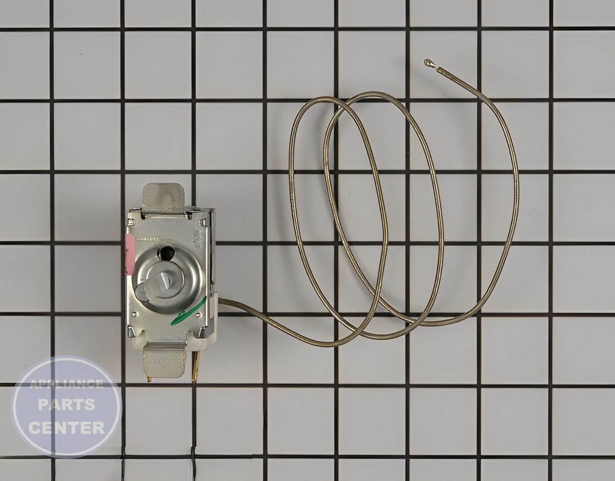 GE REFRIGERATOR TEMPERATURE CONTROL WR09X26874 - Detailed view of the thermostat's precise technical specifications