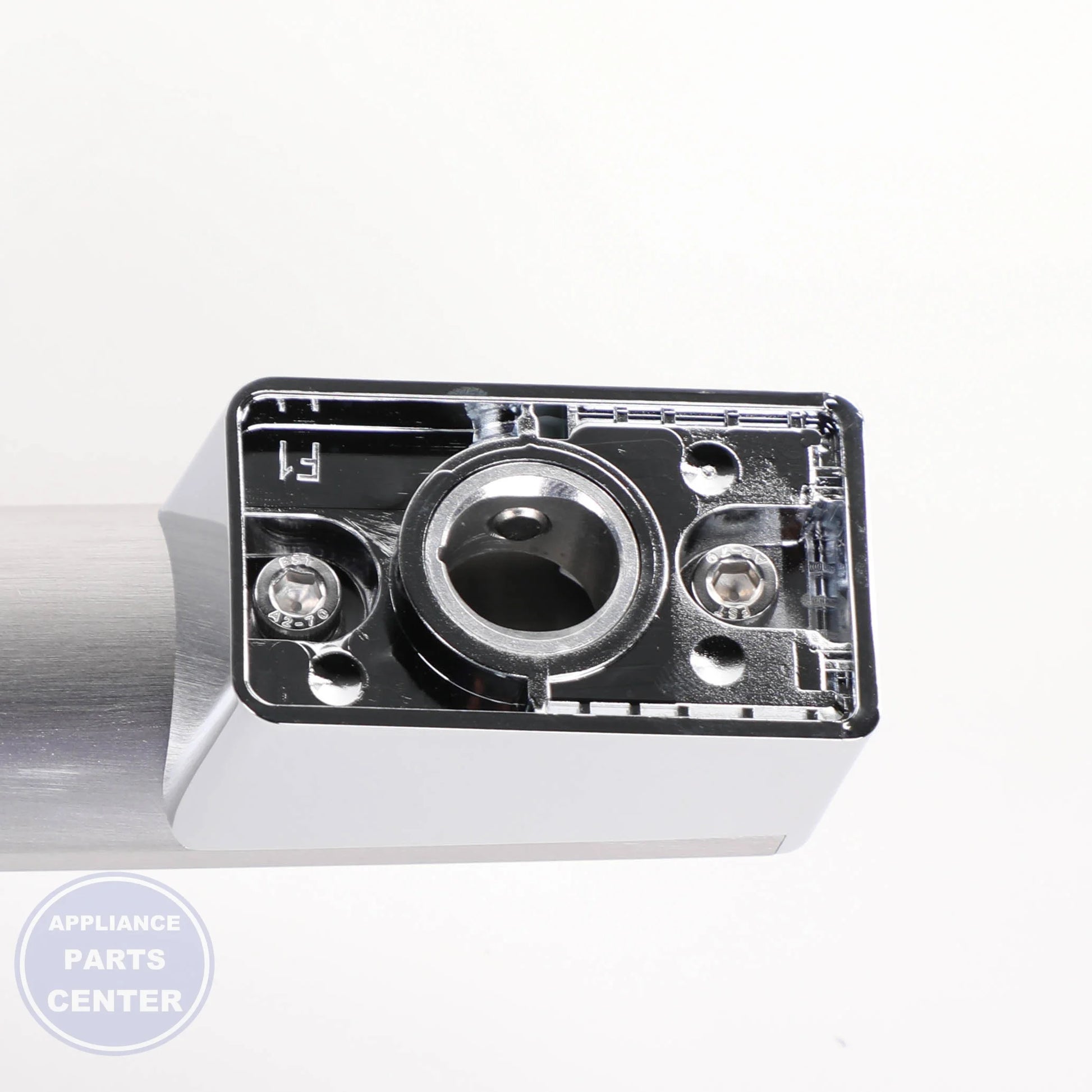 STAINLESS DRAWER HANDLE W/ PROFILE BADGE WR12X31913 - Side view with precise measurements
