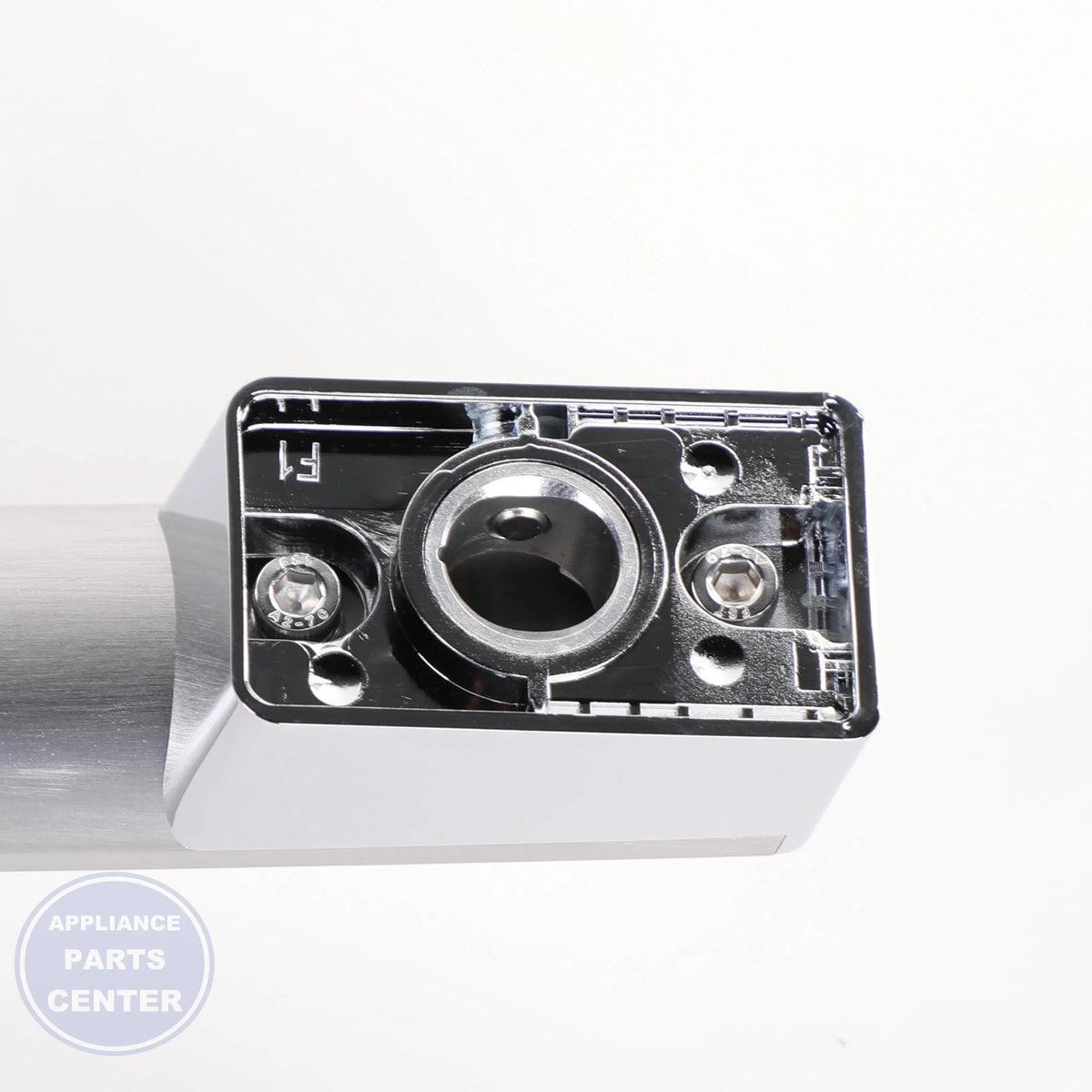STAINLESS DRAWER HANDLE W/ PROFILE BADGE WR12X31913 - Side view with precise measurements