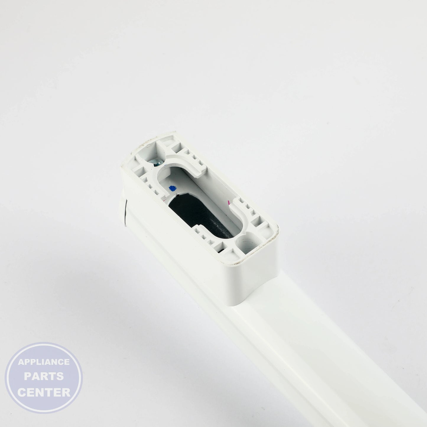 GEH WHITE FREEZER DOOR HANDLE WR12X34307 - Installation in GEH model showing key mounting points