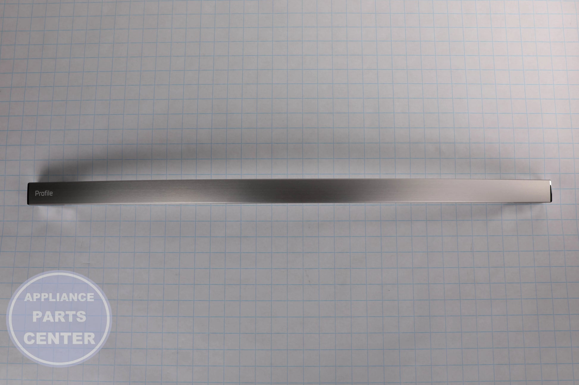 STAINLESS PROFILE FREEZER HANDLE WR12X34828 - Side view with precise measurements