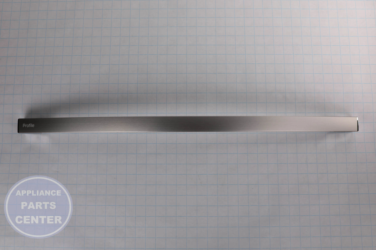 STAINLESS PROFILE FREEZER HANDLE WR12X34828 - Side view with precise measurements
