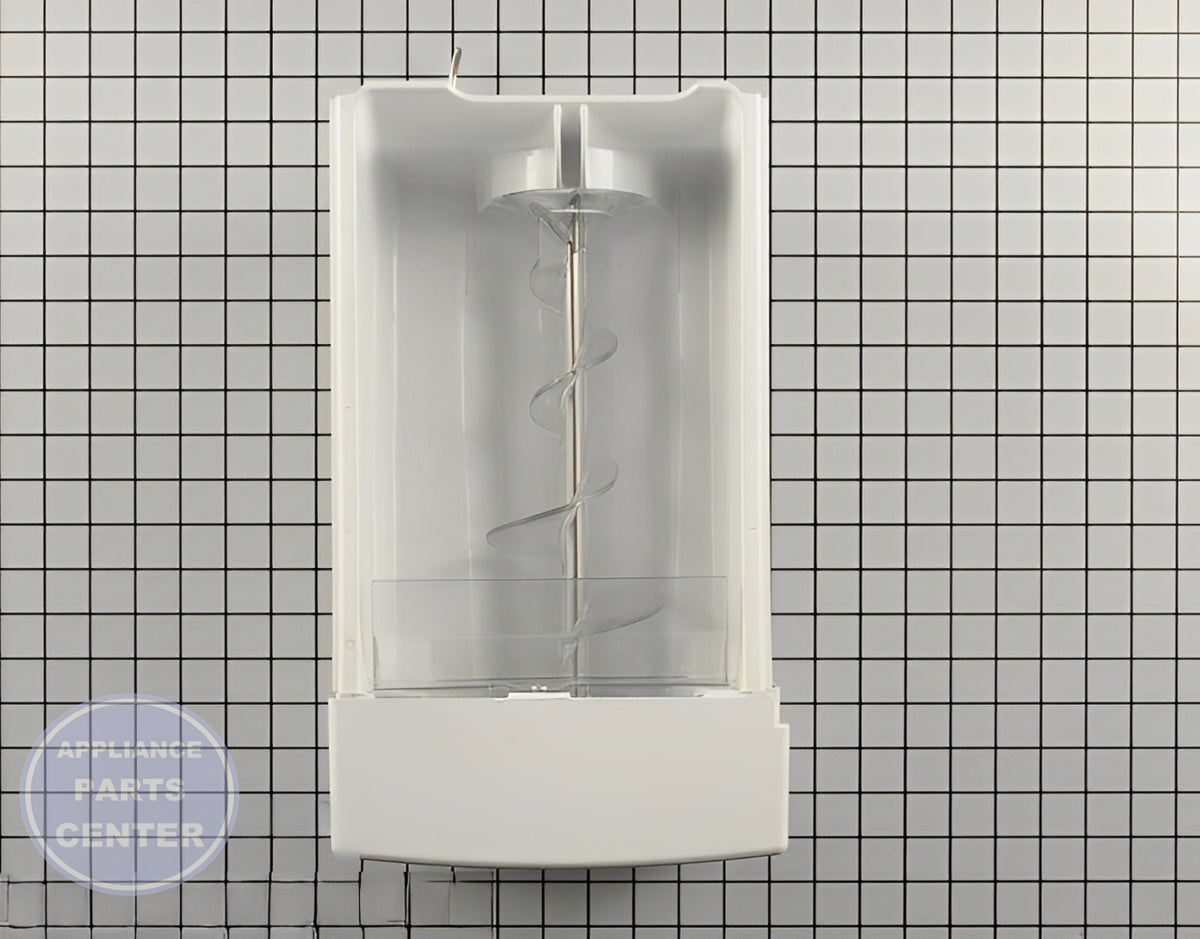 GE REFRIGERATOR ICE BUCKET AND AUGER ASSEMBLY WR17X23191 - Side view with precise measurements and specifications