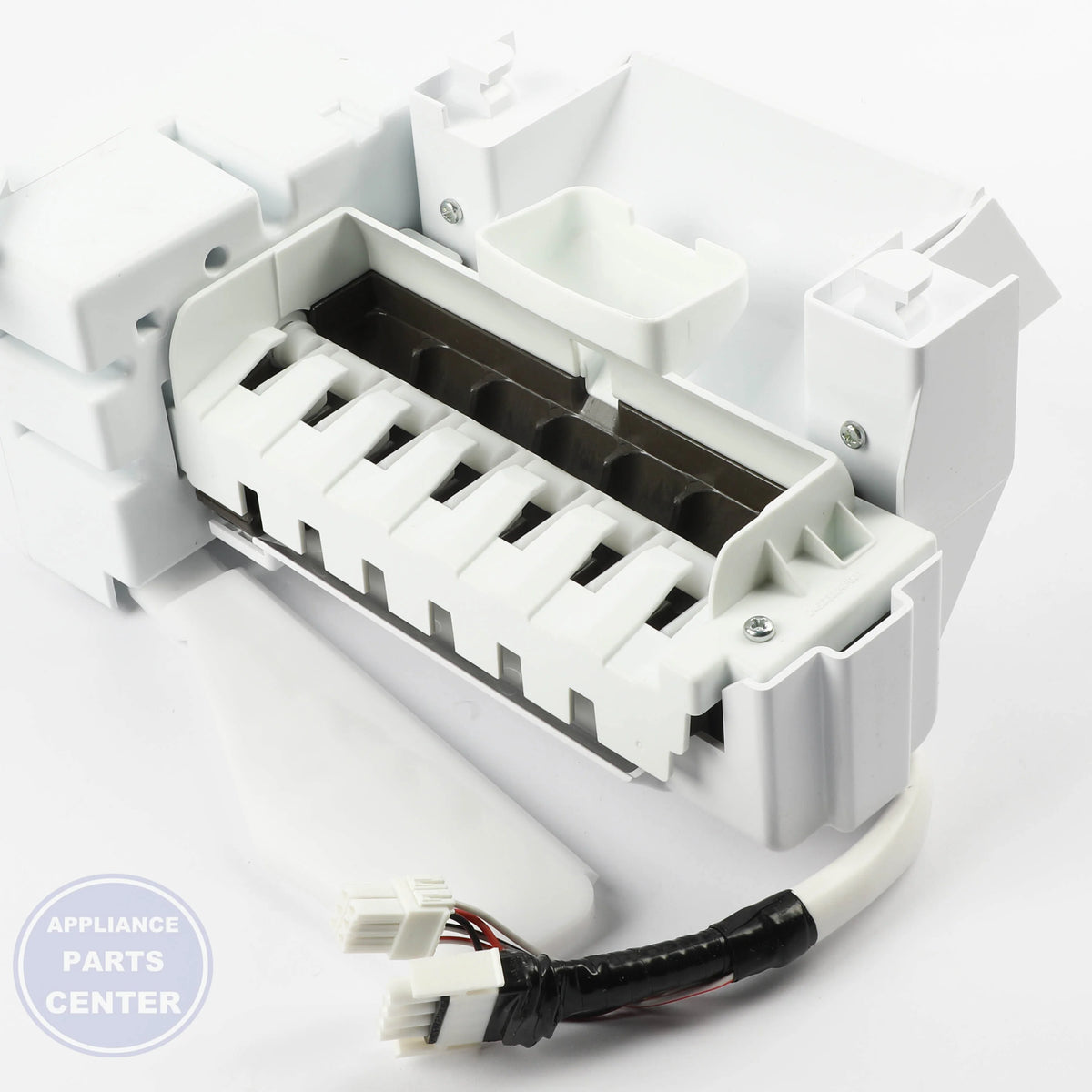 WR29X44279 SMALL CUBE ICEMAKER - Side view with precise measurements