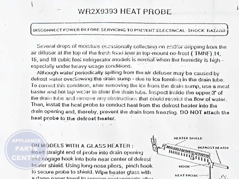 GE REFRIGERATOR DEFROST DRAIN HEATER PROBE WR2X9393 - Main view showing energy-saving feature for GNE25JSKSS model