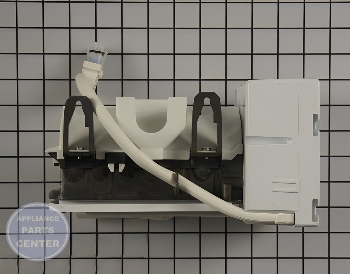 GE REFRIGERATOR ICEMAKER WR30X28693 - Side view with efficient ice production specs
