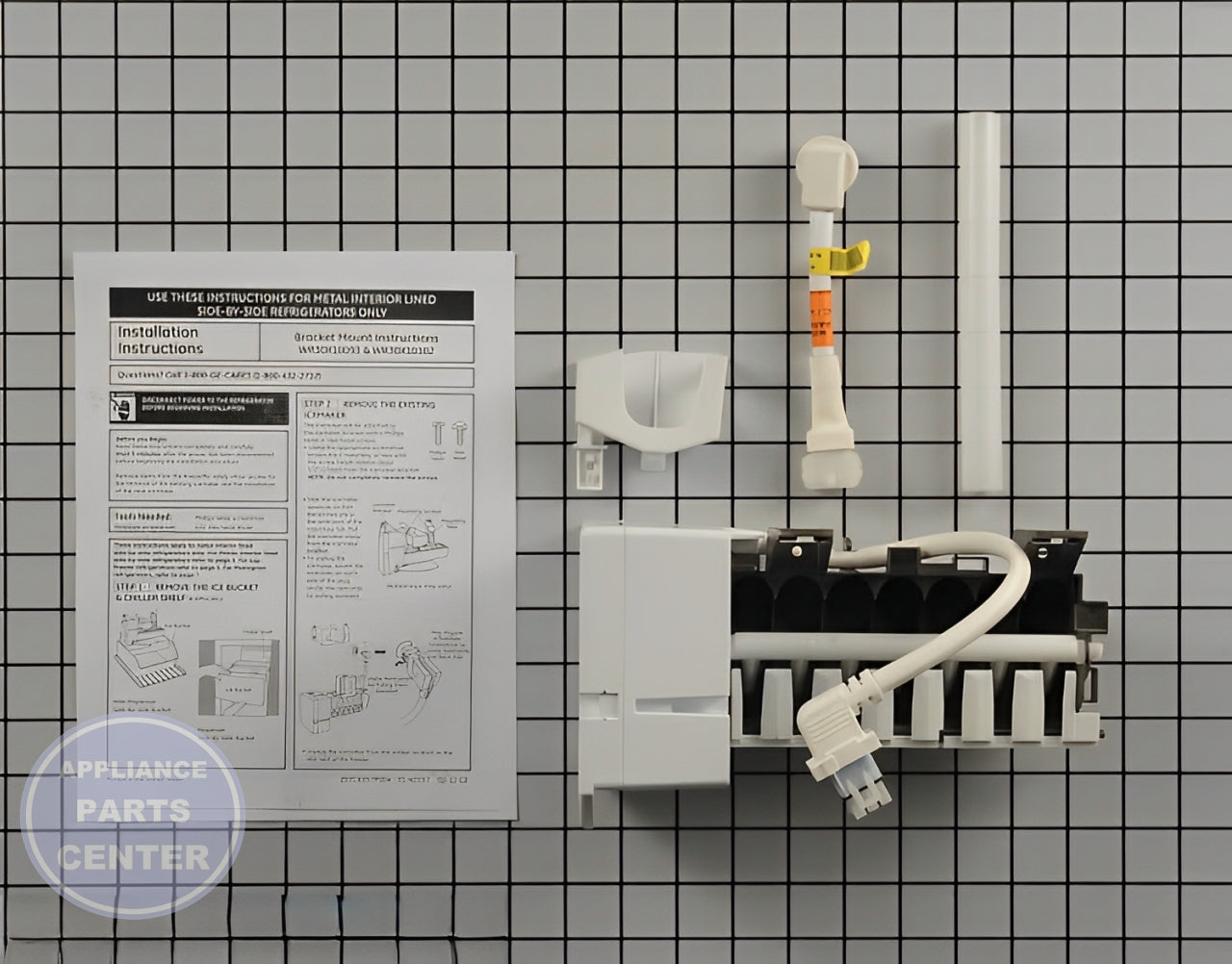 GE Refrigerator Ice Maker Kit WR30X30972 - Main view showing crystal-clear ice production for various GE models