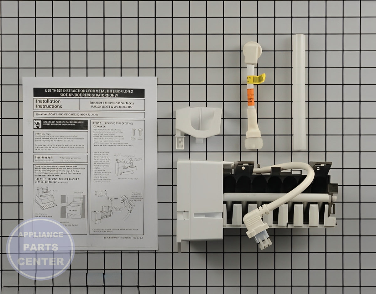 GE Refrigerator Ice Maker Kit WR30X30972 - Main view showing crystal-clear ice production for various GE models