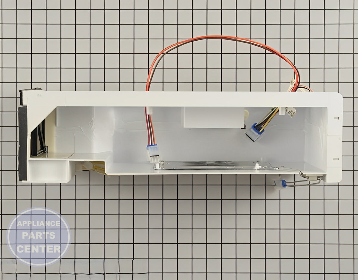 GE REFRIGERATOR AIR HANDLER ASSEMBLY WR31X10021 - Side view with precise thermostat specs