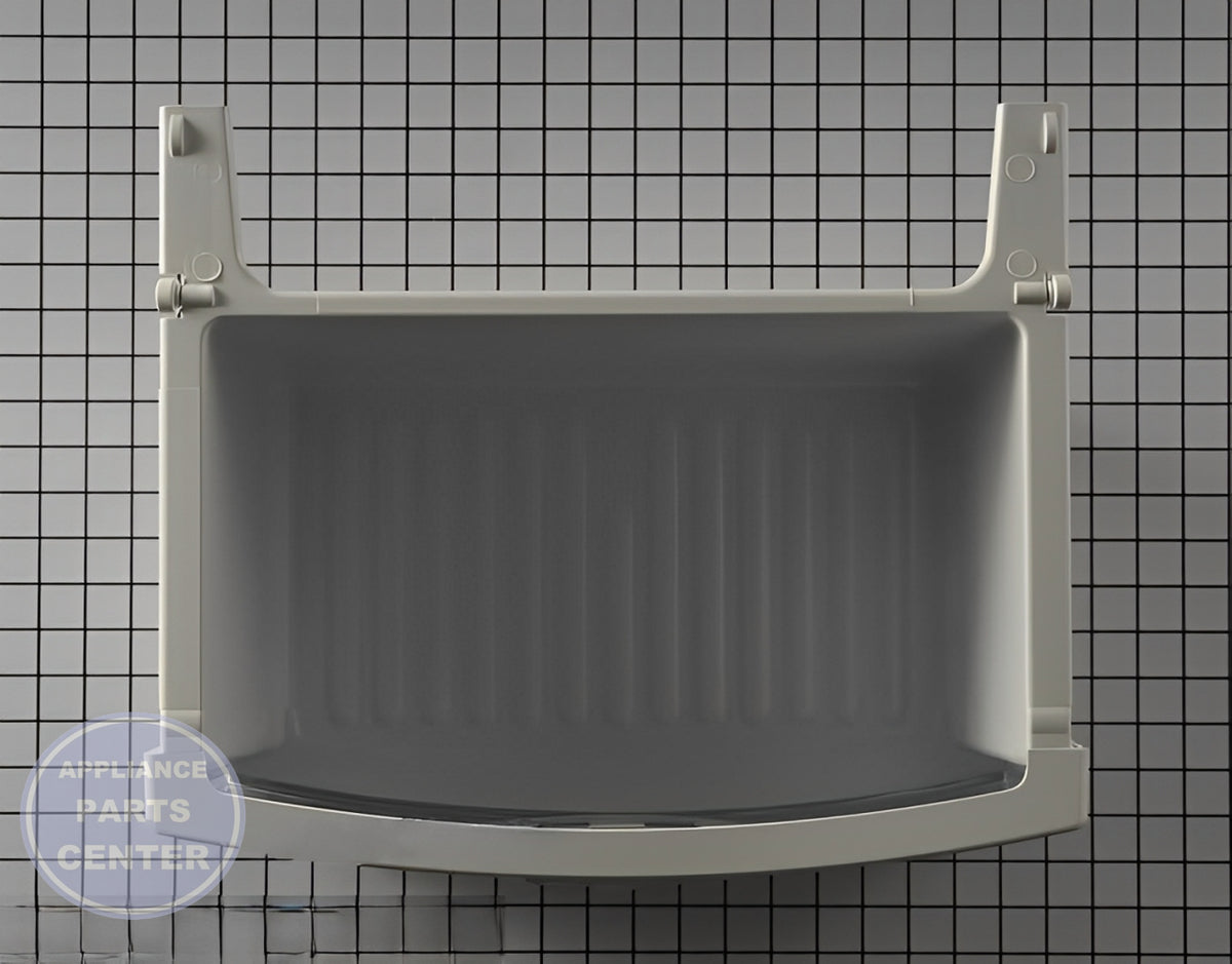 GE REFRIGERATOR BOTTOM MEAT PAN ASSEMBLY WR32X10524 - Detailed view of sturdy construction for long-lasting use