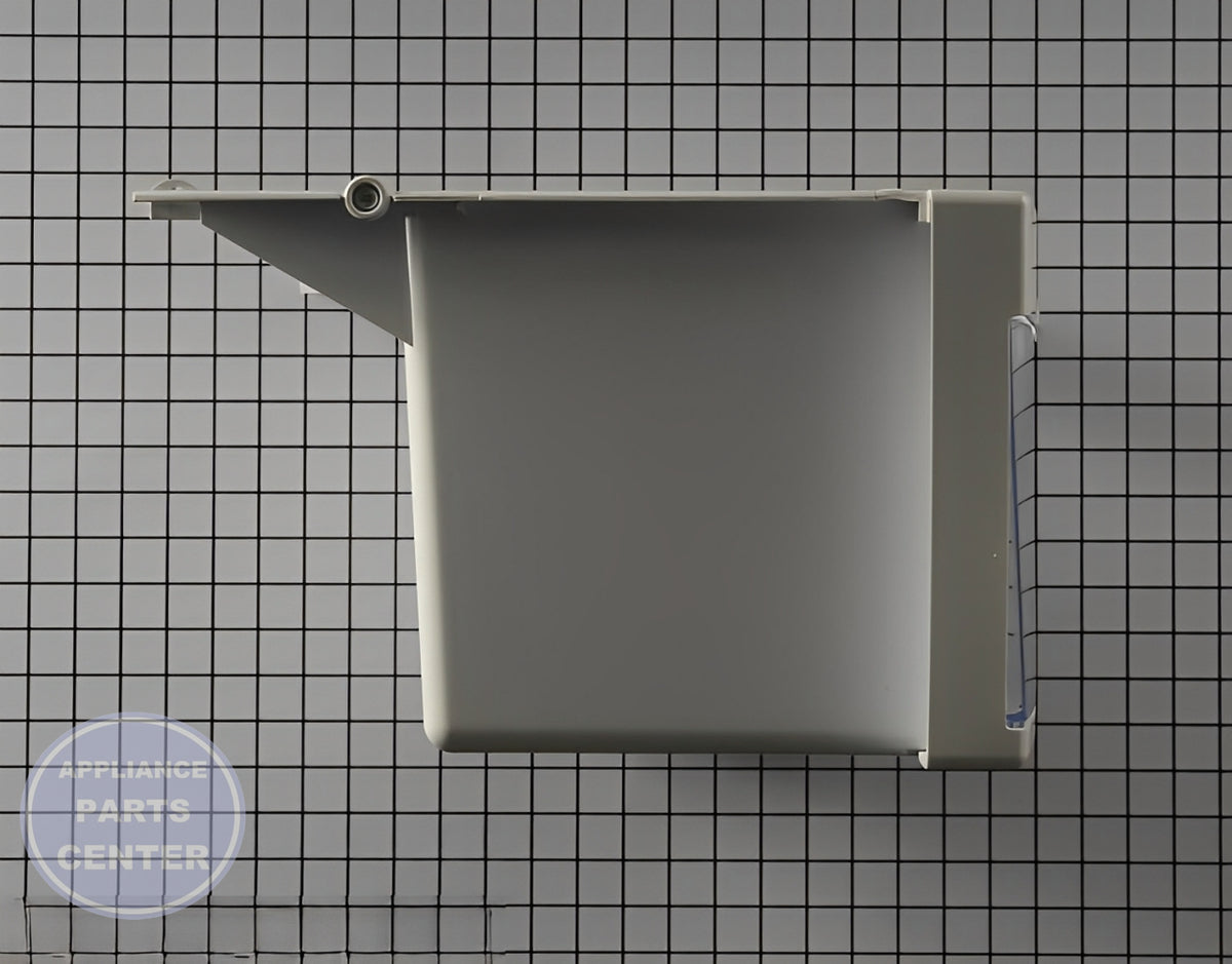 GE REFRIGERATOR BOTTOM MEAT PAN ASSEMBLY WR32X10524 - Side view with precise measurements for perfect fit