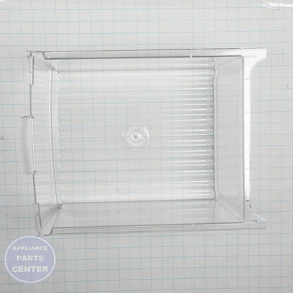 REFRIGERATOR VEGETABLE PAN WR32X10837 – Side view with 10 lbs storage capacity