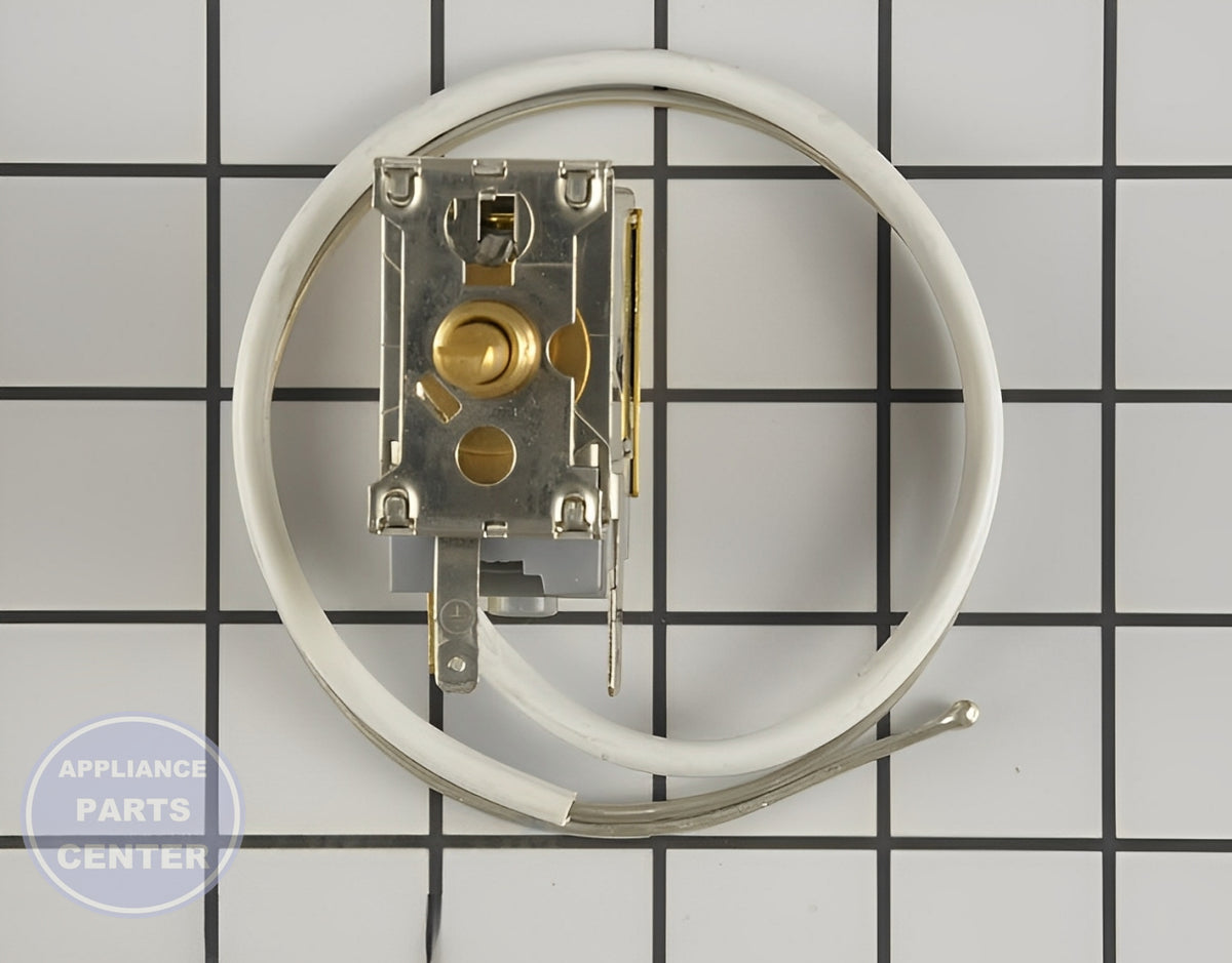 Temperature Control Thermostat WR50X10085 - Side view with exact measurements for accurate installation