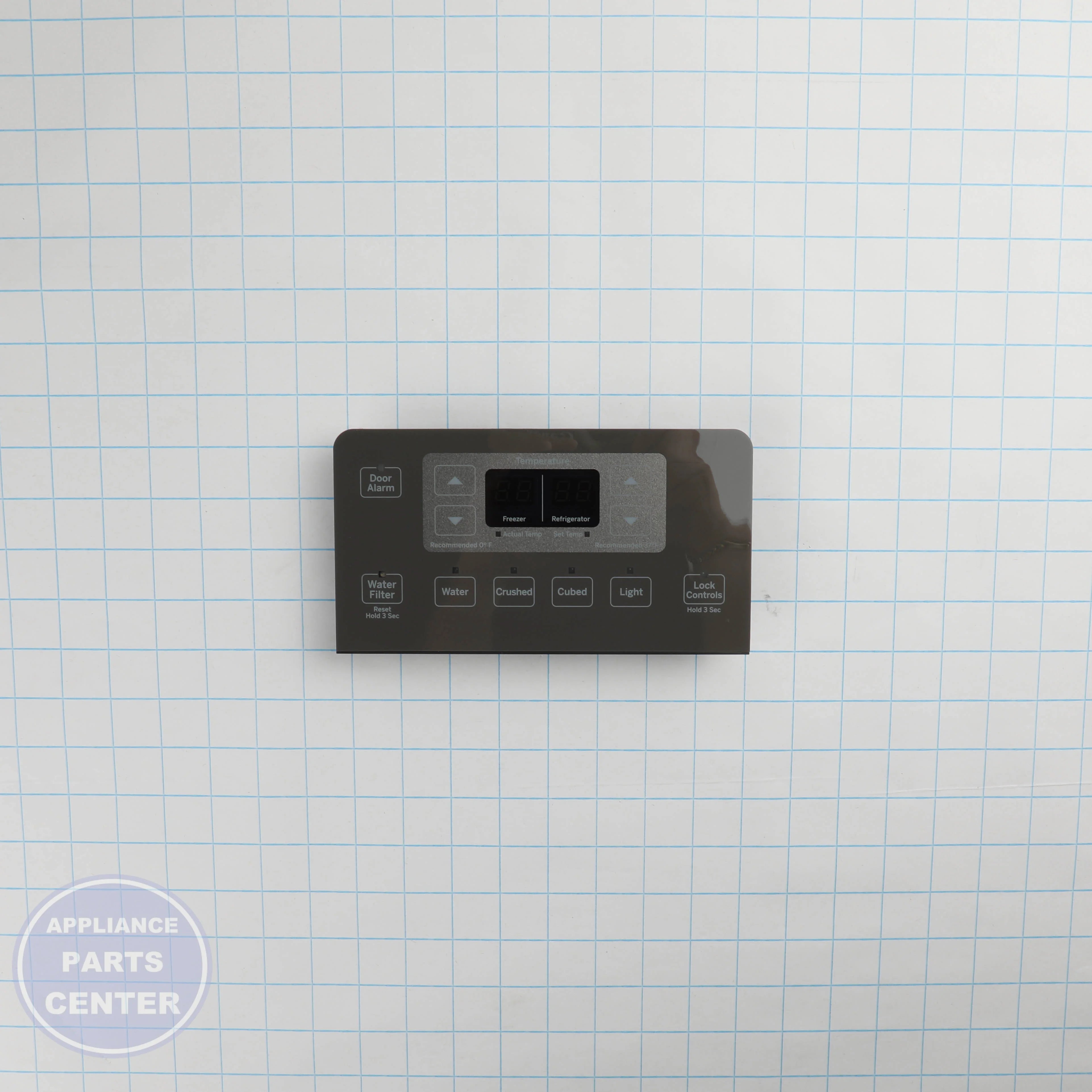 GEH DISPENSER INTERFACE & BOARD DORIAN GRAY WR55X30691 - Installation in GEH model showing key mounting points
