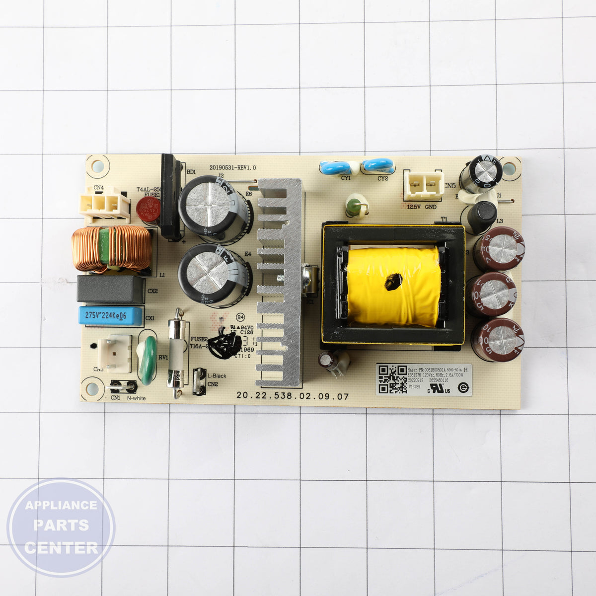 REFRIGERATOR POWER SUPPLY BOARD WR55X31984 - Side view with stable voltage output specs