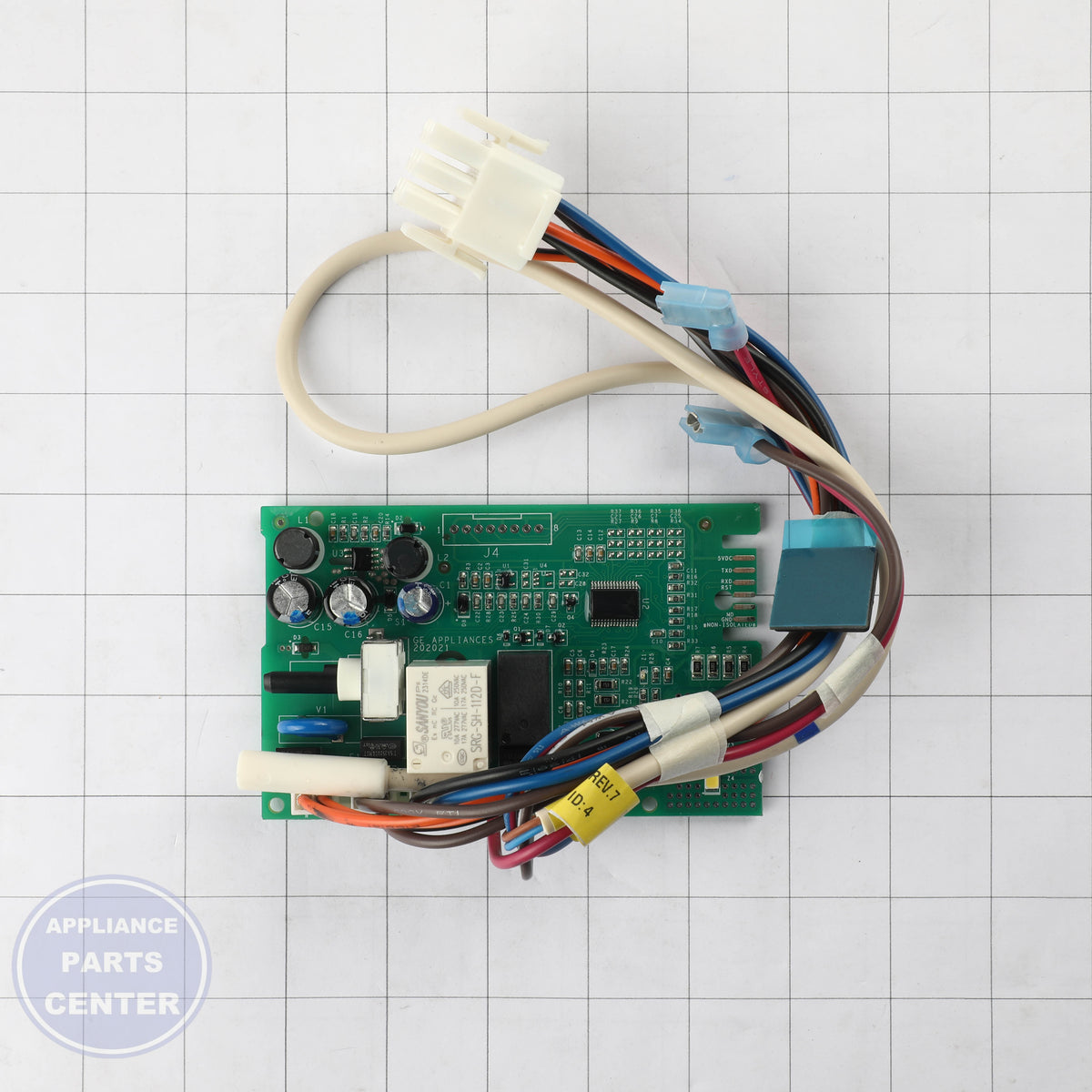REFRIGERATOR MAIN CONTROL BOARD WR55X43779 - Side view with precise measurements