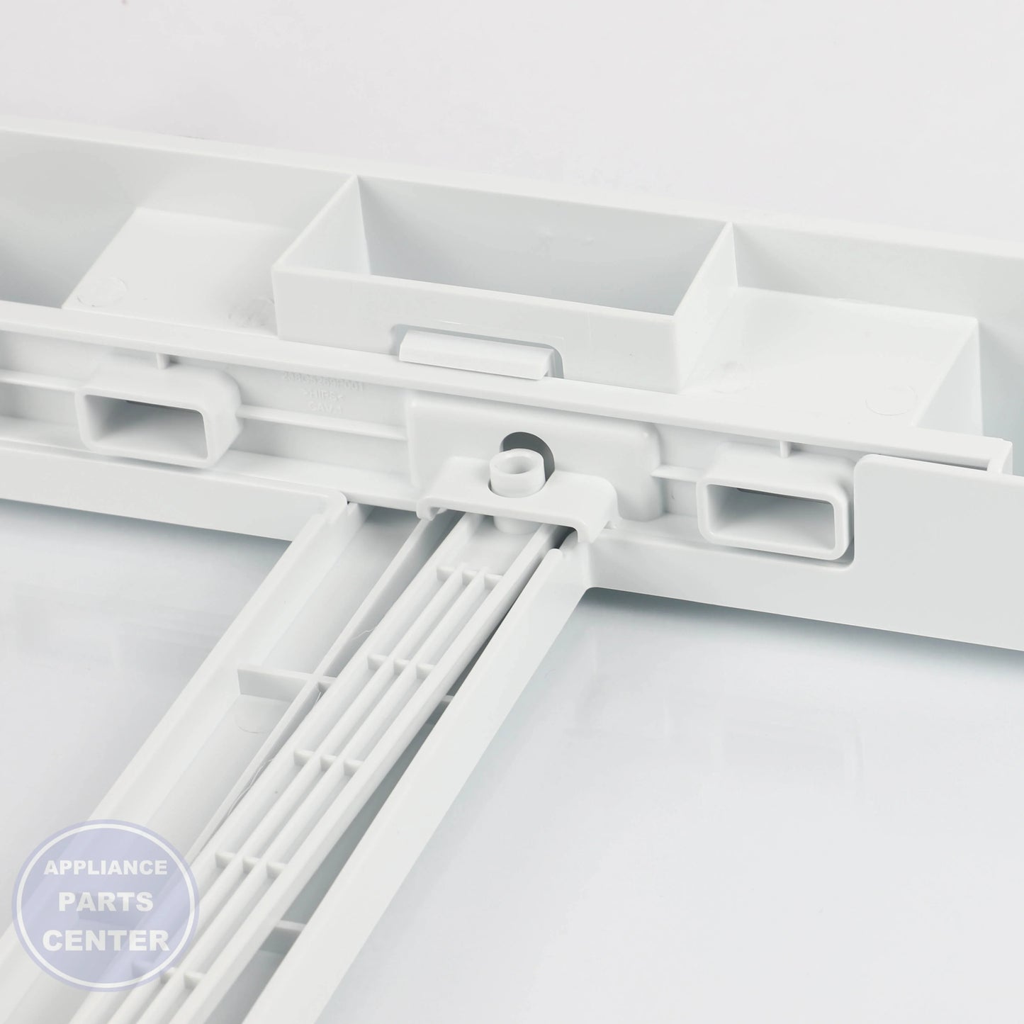 GEH FULL-WIDTH DRAWER COVER WITH GLASS WR71X42026 - Installation in GEH model showcasing key mounting points