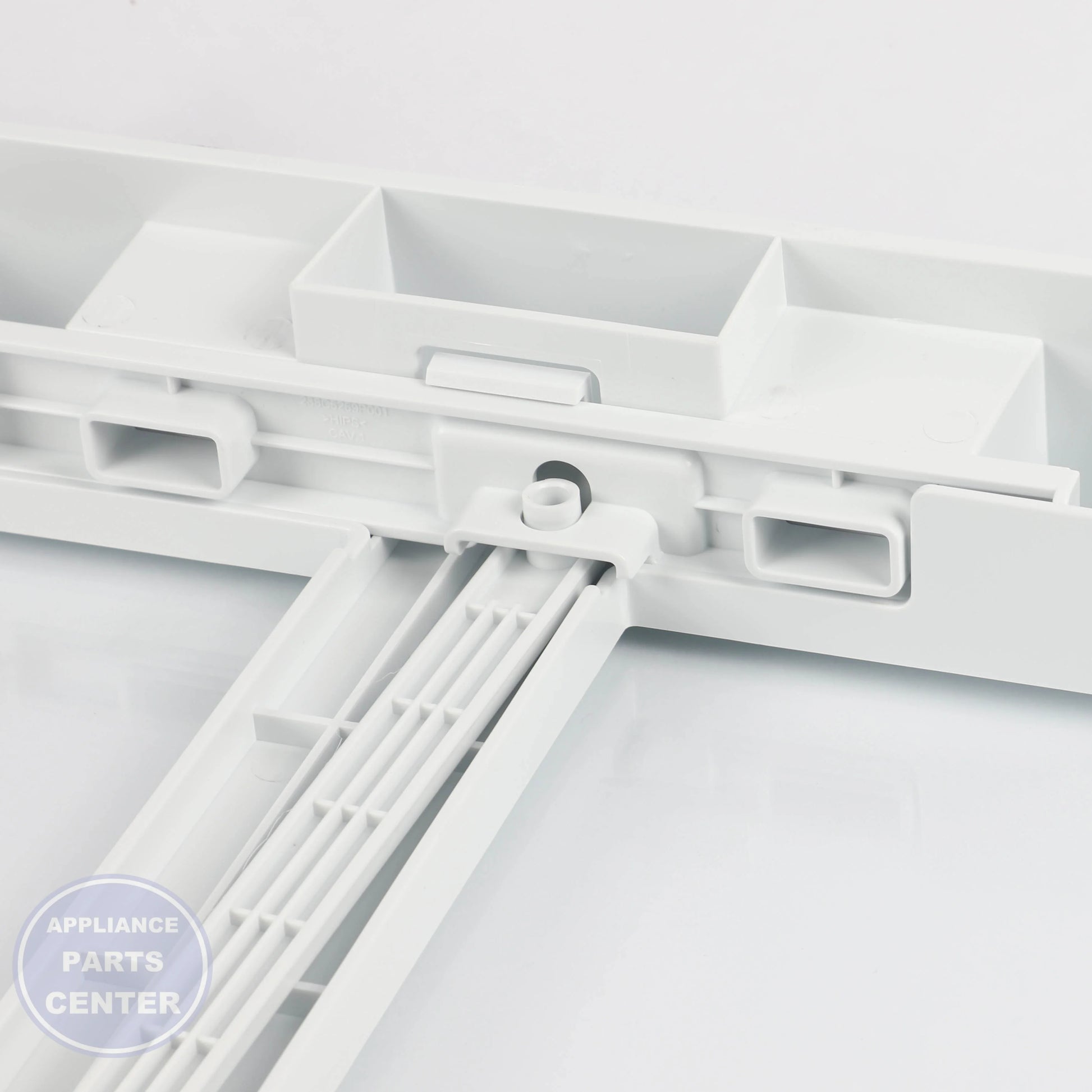 GEH FULL-WIDTH DRAWER COVER WITH GLASS WR71X42026 - Installation in GEH model showcasing key mounting points