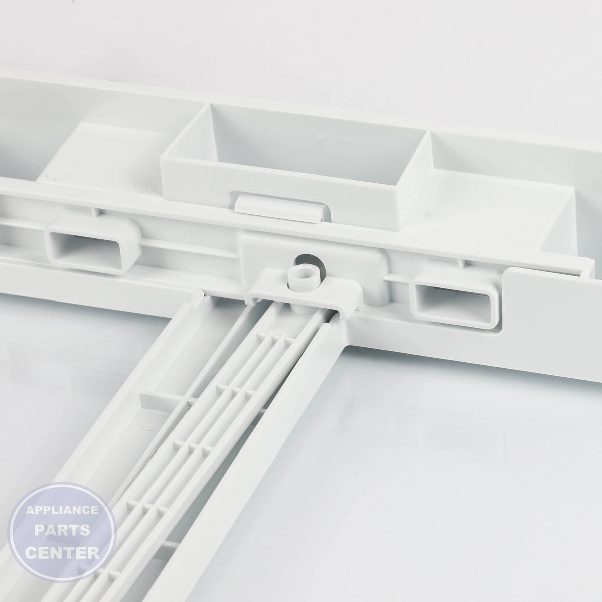 GEH FULL-WIDTH DRAWER COVER WITH GLASS WR71X42026 - Installation in GEH model showcasing key mounting points