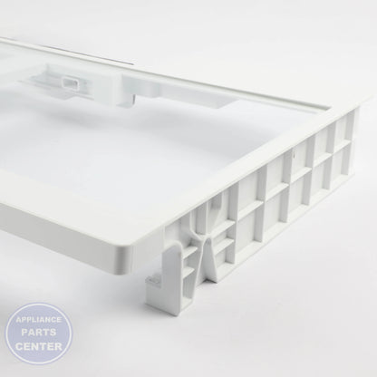 FULL-WIDTH DRAWER COVER WITH GLASS WR71X42037 - Side view with precise measurements and specs
