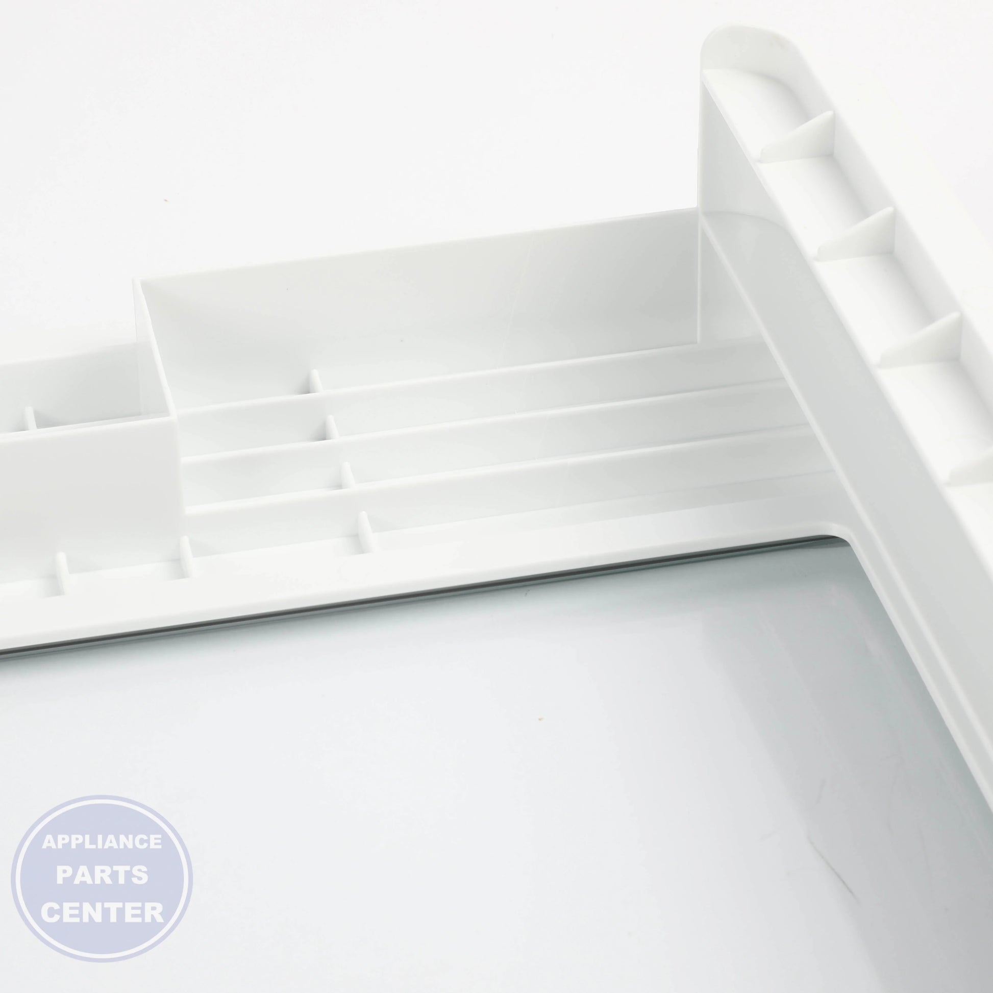 GEH FULL-WIDTH DRAWER COVER WITH GLASS WR71X42037 - Installation in specific GEH model showcasing key mounting points