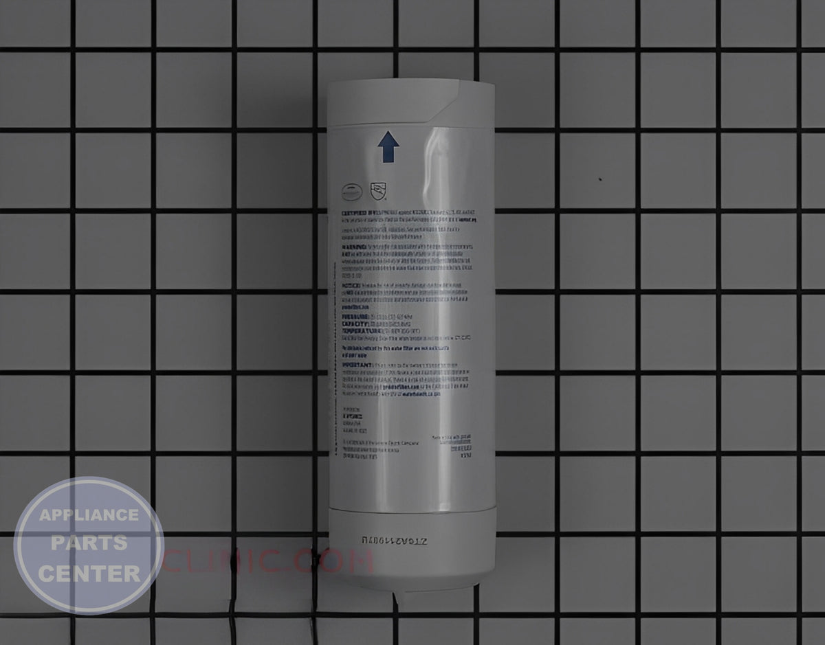 XWFE REFRIGERATOR WATER FILTER - Side view with standard water flow specifications