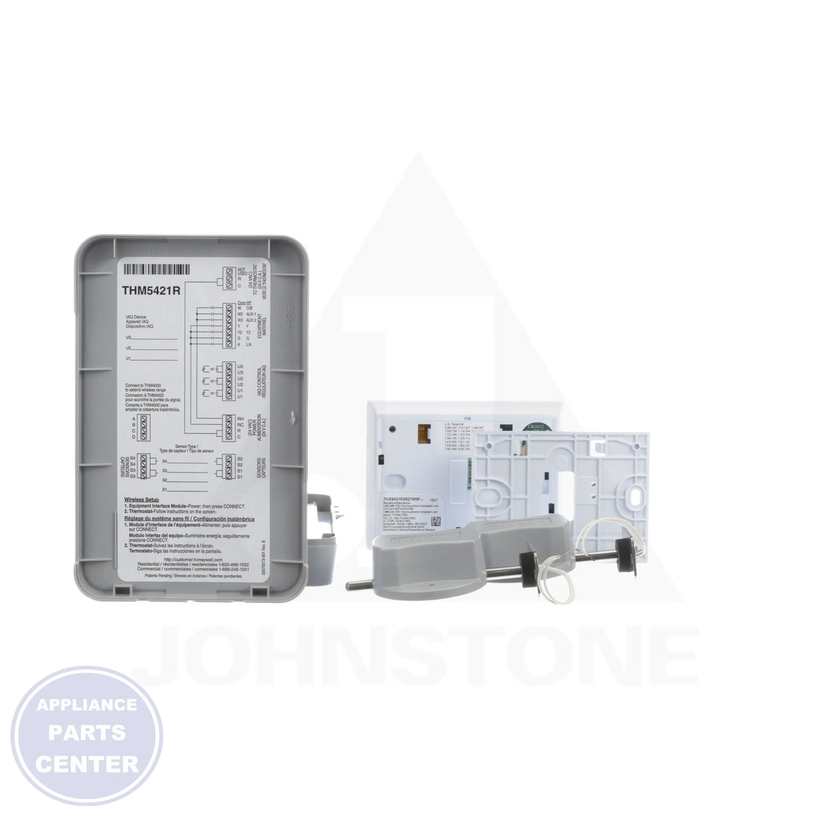 IAQ Thermostat Prestige® IAQ Kit with RedLink® and EIM - Side view with multiple technical specifications