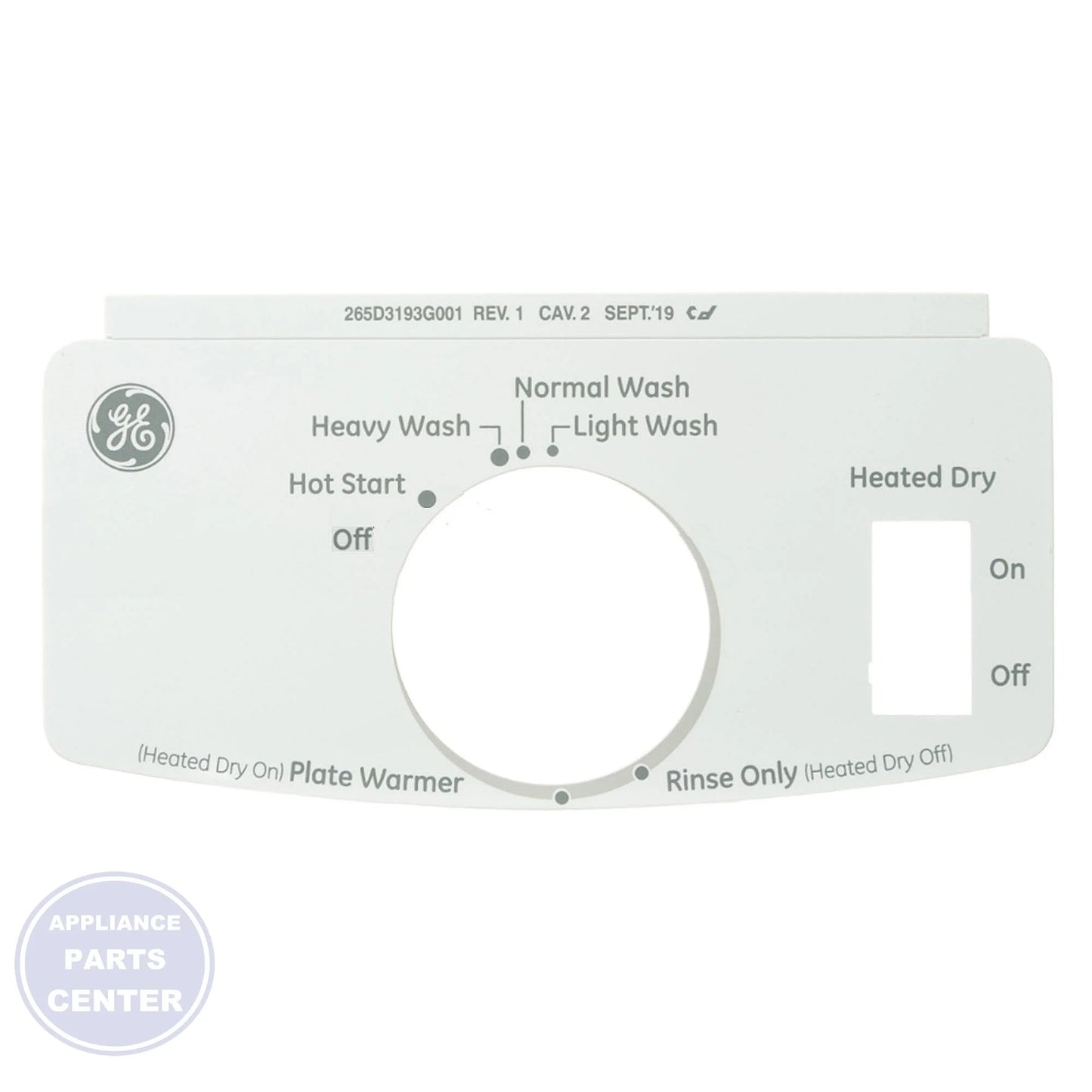 GE Dishwasher Graphics Insert Assembly WD34X24196 - Main view showing sleek design for GE Dishwasher models