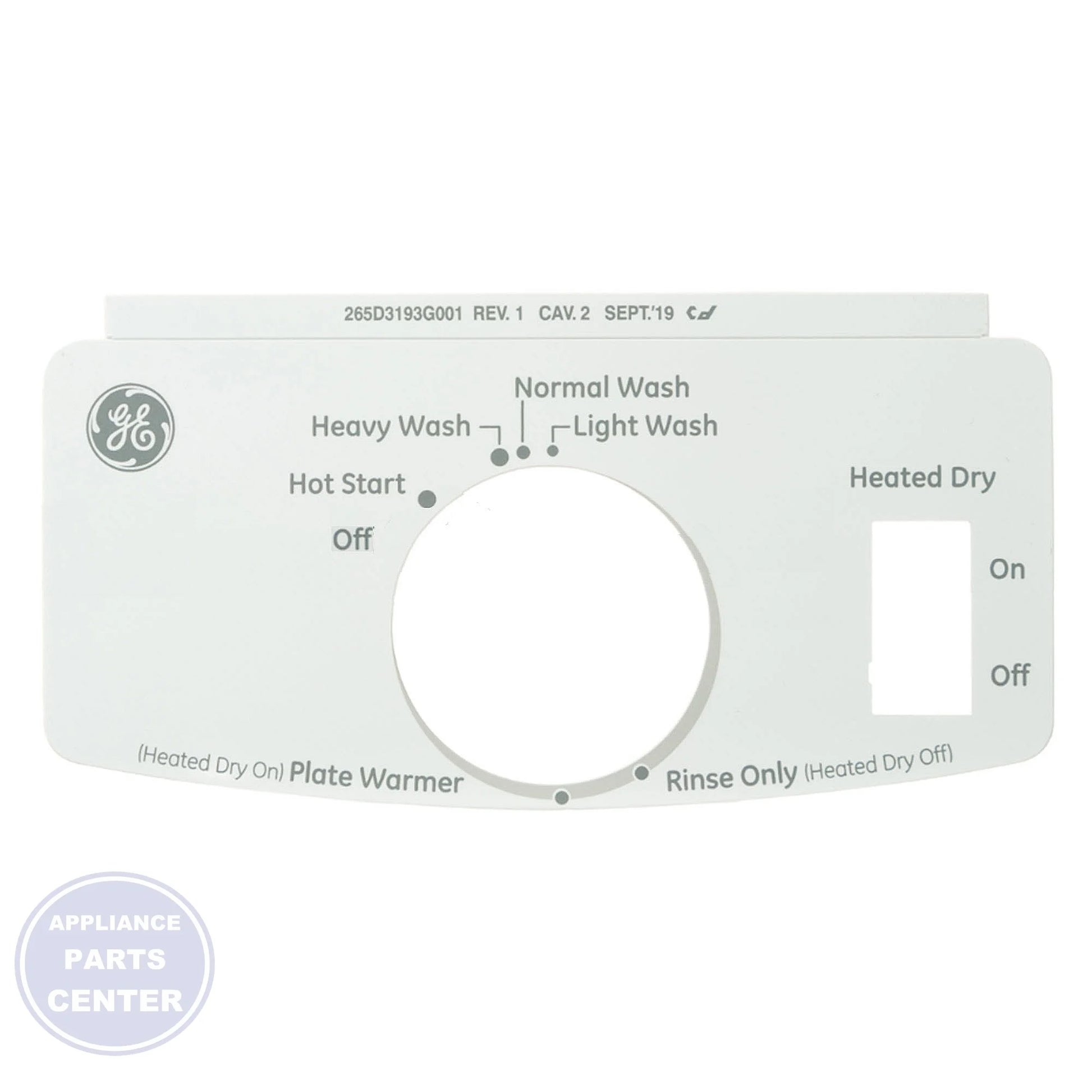 GE Dishwasher Graphics Insert Assembly WD34X24196 - Main view showing sleek design for GE Dishwasher models