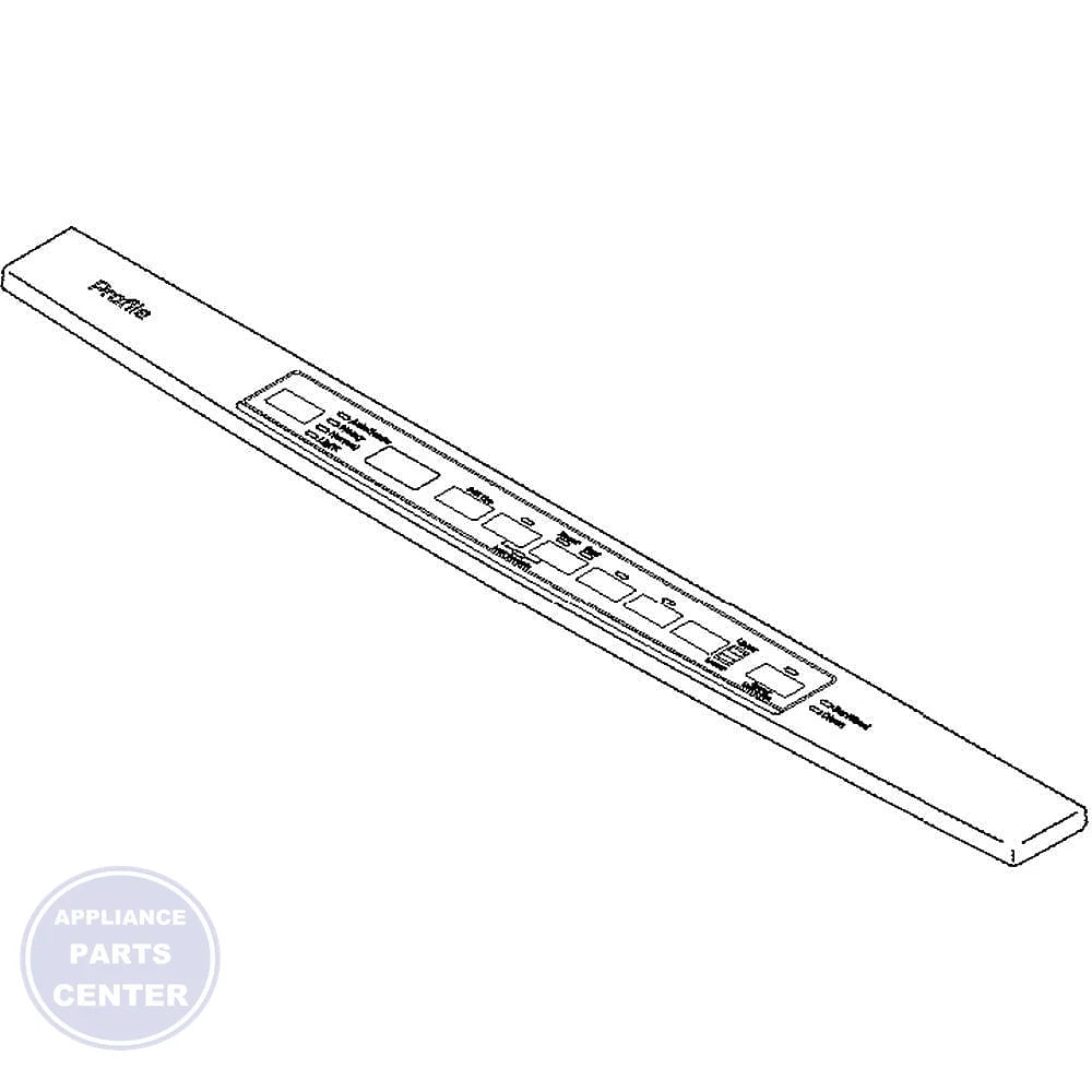 GE DISHWASHER GRAPHICS ASSEMBLY CONSOLE COVER WD34X22872 - Main view showing sleek design for GE models