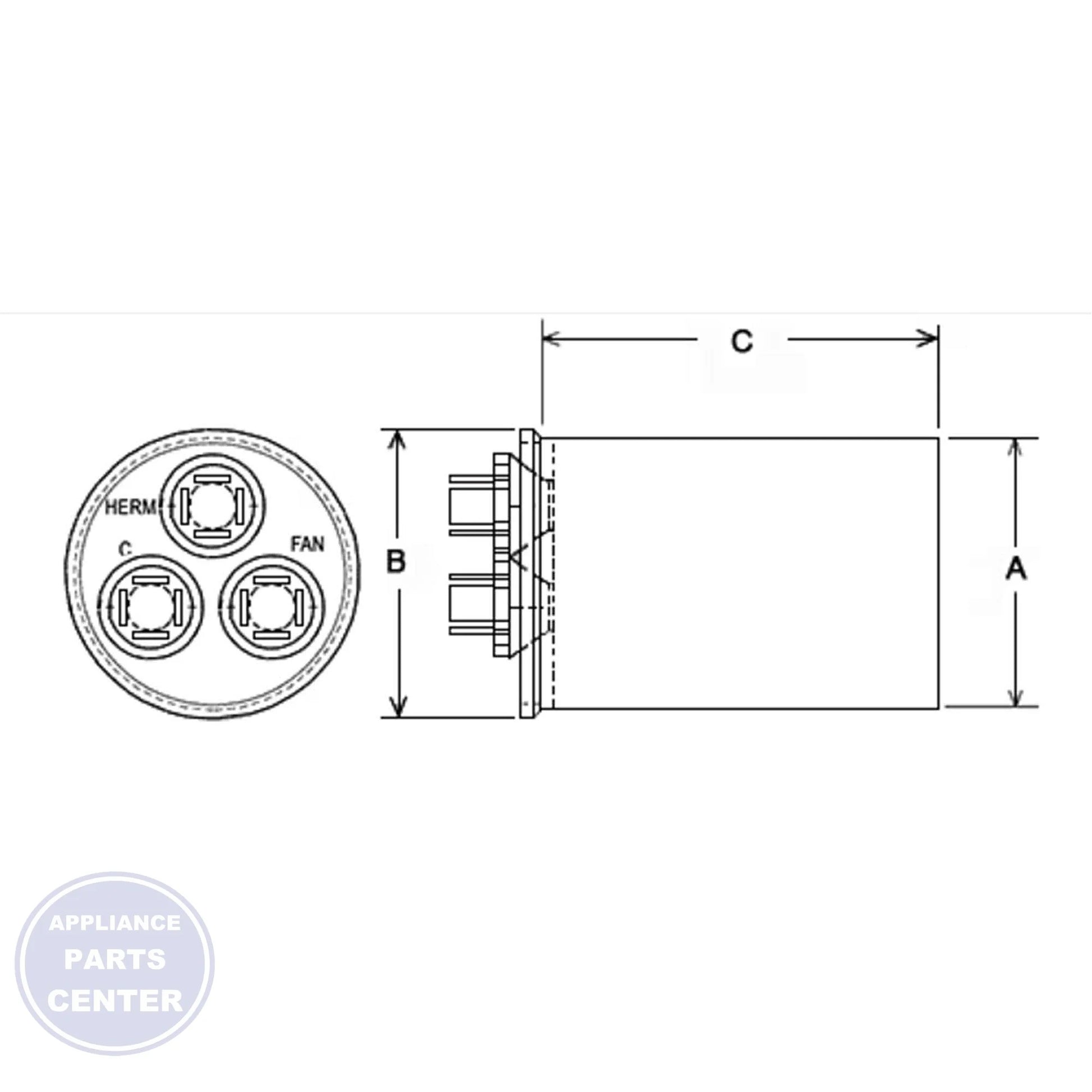 RHEEM ROUND RUN CAPACITOR 35/3 MFD 440V - Main view showing power support for various models