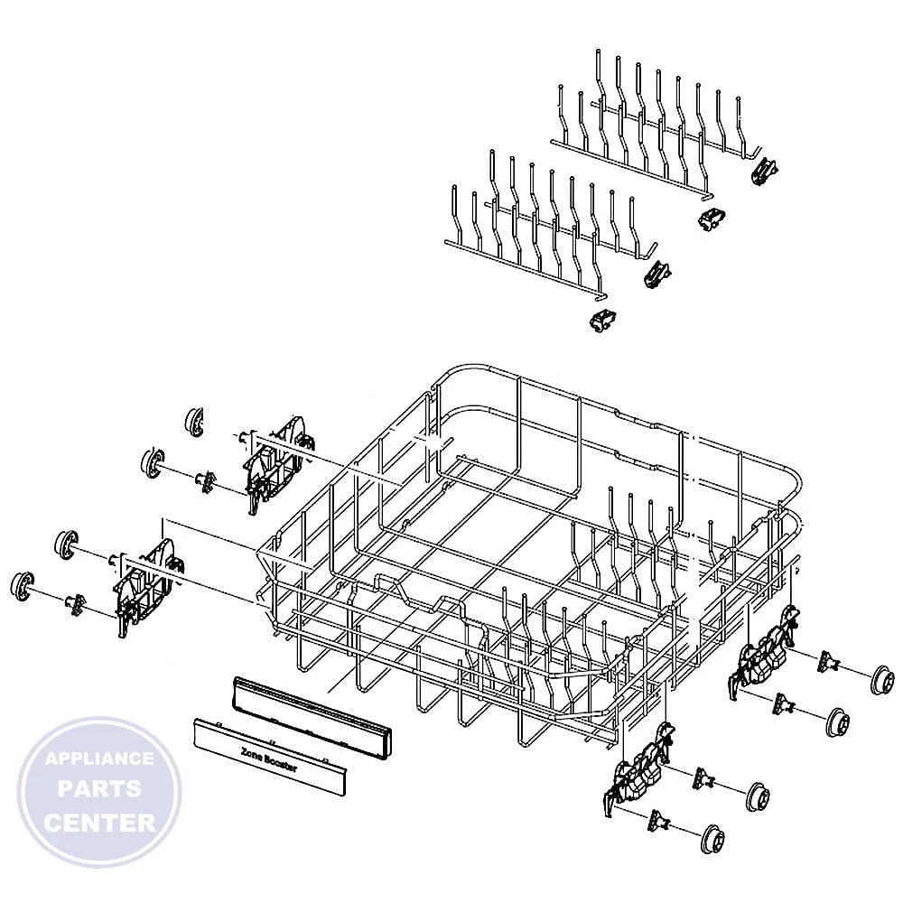 Samsung Dishwasher Premium Lower Basket Assembly DD97-00606A - Main view showing ample space for dishes and cookware for Samsung models