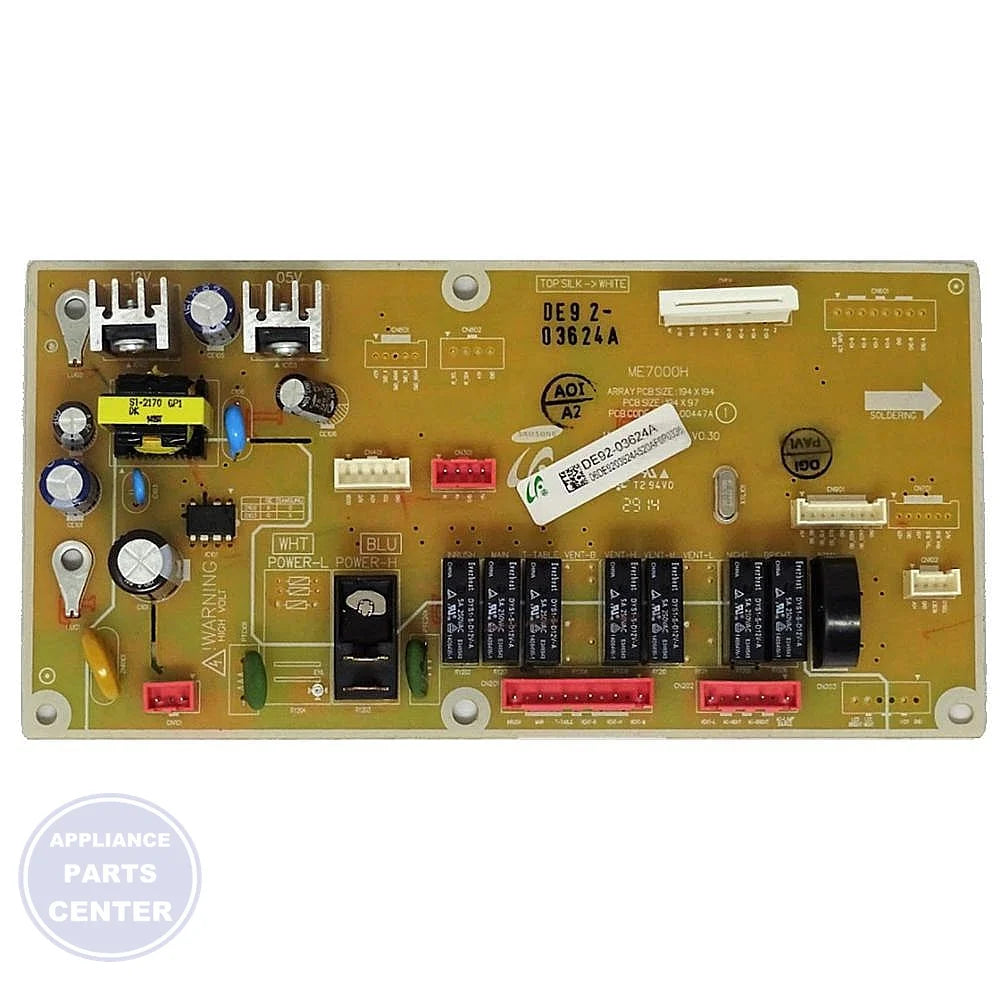 SAMSUNG MAIN PCB ASSEMBLY DE92-03624A - Main view showing circuit board for Samsung SMG microwaves