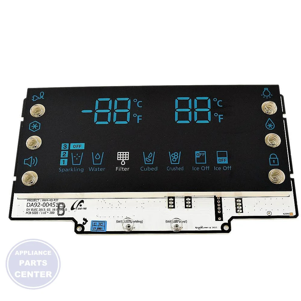 Samsung Refrigerator LED Display Module Assembly DA92-00451B - Main view showing temperature control for specific models