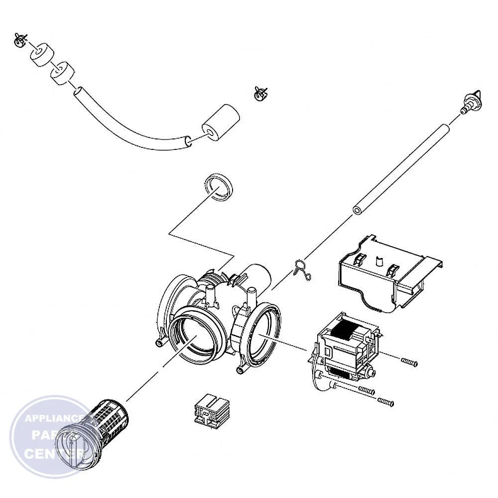 SAMSUNG WASHER DRAIN PUMP ASSEMBLY DC97-18150E - Main view showing efficient water drainage for Samsung XYZ series